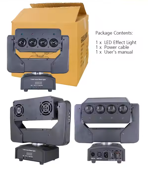 PROJECTEUR DJ KTV CLUB ÉCLAIRAGE LED 4 FAISCEAUX, LUMIERE MOBILE A 4 LASERS, LED 10W 4IN1 – N MARCHE